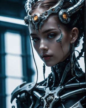 raw photo, enigmatic close-up photograph, ethereal beauty of a mysterious tiefling, with intricate biomechanical details, porcelain skin, exo skeleton, (high detailed mechanical skin:1.2), 8k uhd, dslr, soft lighting, high quality, film grain, Fujifilm XT3
,biopunk style,cyberpunk style,CYBERPUNK MODEL 