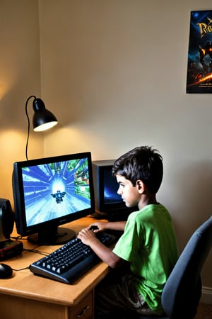 year 2010, a young boy plays computer games in his room.