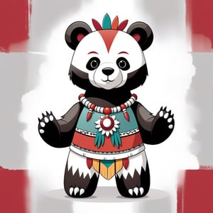 Claw Bear with white gray and dull-red palette with background in kachina doll art style