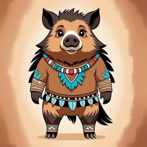 Boar with brown and tan-brown palette with background in kachina doll art style