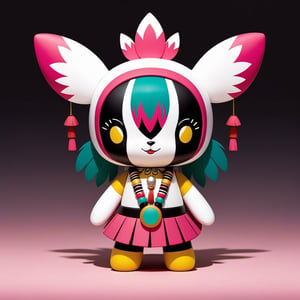 Piyopiyo with white and dark-pink palette in kachina doll art style