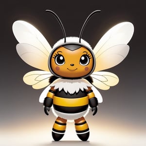 Bee with tan light-gray and white with background in kachina doll art style