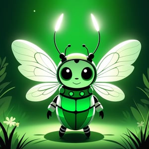 Bug with white light-green green palette with background in kachina doll art style