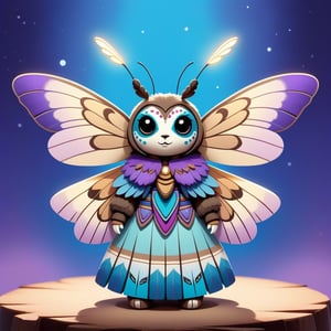 Moth with light-purple vivid blue and light-brown palette with background in kachina doll art style