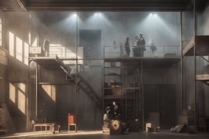 inteior design, interior archtecture photography, theater set photo julie belk, in the style of realistic portrayal of light and shadow, reimagined by industrial light and magic, new leipzig school, virtual and augmented reality, bloomsbury group, spray painted realism, pigeoncore