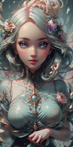 (full_body_view:1.3), (1cute girl), long (blue_gold curly hair), (green eyes), (wearing a beautiful baby blue lace dress). finely crafted (marble skin), (splat art background), (eye_detail, background_detail, face_detail, hair_detail), more_detail, add_detail, cute_face, perfecteyes, High detailed ,Imaginative_Melodies, flower petals, romantic lighting, upward wind, wind blowing up, inspired by rococo art style, 