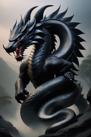 The naga were sprung from a nightmare.
Covered in dark scales and nothing more, they were a horrendous combination of serpentine features and male humanoid bodies whose powerful arms ended in polished black, flesh-shredding talons
--
naga