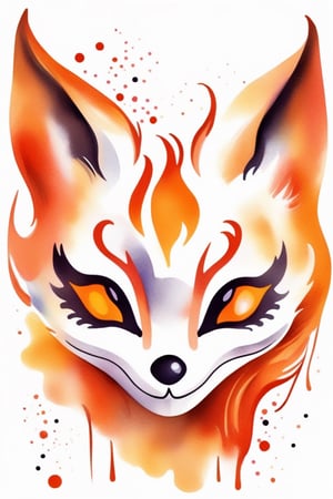 Vector painting of a  Kitsune mask on Halloween, cute toon style, watercolor art style, Halloween  colors, white background
