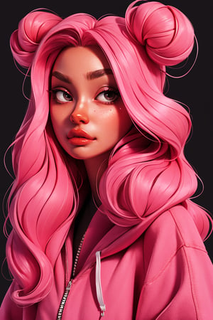 1 girl,long pink hair((best quality)),((masterpiece)),(detailed),detailed swag hoody gansta in ink calligraphy tattoo ,in the style of 0mib,intricate details,,STYLE
