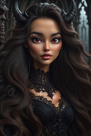 High resolution, extremely detailed, atmospheric scene, masterpiece, best quality, high resolution, 64k, high quality, Full body, SAM YANG, (Top Quality), ultra-detailed, (high quality), More Detail, highres, perfect lighting,Gothic style style girl,devil,demons,detailed,mystery,Surrealist,airbrush,dark,Impressionist,Dark,mysterious,haunting,dramatic,ornate,high detailed,EnvyBeautyMix23