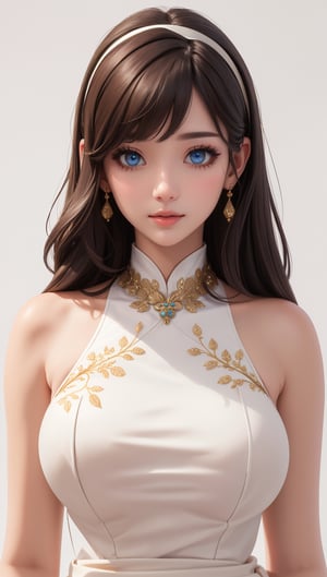(((masterpiece))), best quality,  illustration, beautiful detailed glow, upperbody, white bg, (beautiful detailed eyes), beautiful health woman face with clean purity skin,ThaiDress