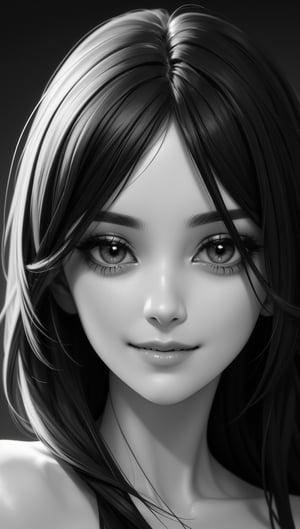 pencil sketch, black and white, close-up, highly detailed, a extremly beautiful woman, 30 years old, dark hair, a determined look, looking straight into the camera, naughty smile, beauty through simplicity 


perfecteyes, Hair over eyes