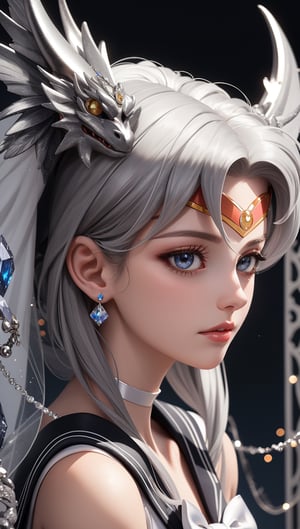 (bride|,goddess,|Sailor Moon),(Ancient ruins ),(Black and white entanglement),(silver and crystal entanglement),High Detail,masterpiece,best quality,more detail,Hyper Quality,detailed,more detail

,dragon head,dragon