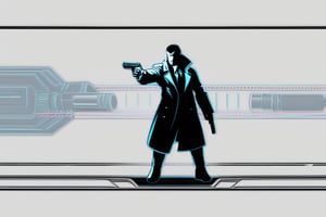 A replicant hunter, armed with a blaster and a trench coat, tracking down a rogue android.