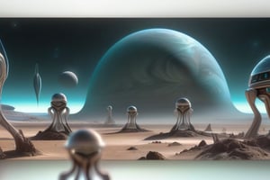 A distant planet, its surface covered in alien lifeforms and technology.