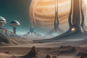A distant planet, its surface covered in alien lifeforms and technology.