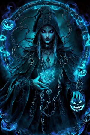 Chains blue smoke neon lights spell magic gothic,LegendDarkFantasy,goth person,Circle,Jack o 'Lantern,DonMD34thM4g1cXL