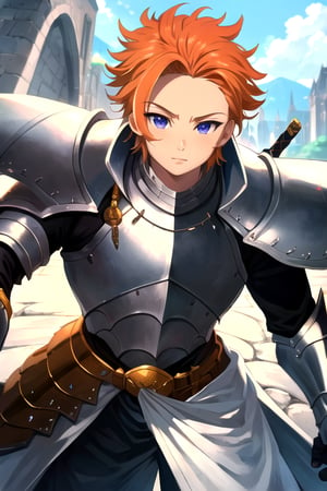masterpiece, best quality, ultra-detailed, illustration, 1boy, solo, male focus, looking at viewer, depth of field, arthur_pendragon, , armor, sword