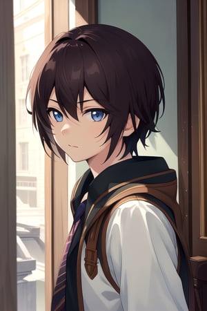 masterpiece, best quality, ((ultra detailed)),beautiful illustration,dynamic,(beautiful detailed eyes), wallpaper, (game cg), 1boy, solo, male focus, looking at viewer, upper body, depth of field,noir_stalgia, brown hair