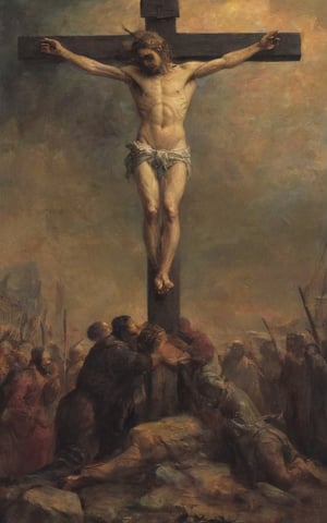 As soon as the chief priests and their officials saw him, they shouted, “Crucify! Crucify!”
But Pilate answered, “You take him and crucify him. As for me, I find no basis for a charge against him.”
Nature,Nature,leonardo,oil painting,renaissance,realistic,logo,real_booster,impressionist painting,Roman,painted world,digital artwork by Beksinski
