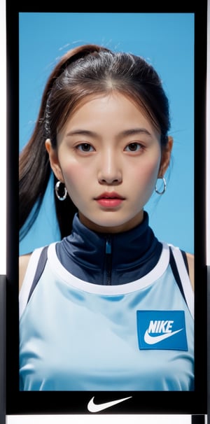 fashion advertising campaign in studio on a black background, young Korean race woman, Nike x Skepta fashion clothing, in the style of photographer Daniel Sannwald, American shot framing, blue light, Hasselblad x1d
,more detail XL,Expressiveh,xxmix_girl,concept art,Supersex