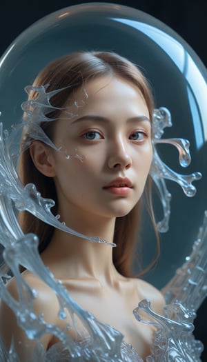 (Concept by Leonardo da Vinci & Edvard Munch, Neumorphism, Glassmorphism, beautiful glass scuplture of a young woman in cool living room., Miki Asai Macro photography, close-up, hyper detailed, trending on artstation, sharp focus, studio photo, intricate details, highly detailed, by greg rutkowski), detailed textures, high quality, high resolution, high Accuracy, realism, color correction, Proper lighting settings, harmonious composition, Behance works,shards,glass shiny style,glass,Supersex