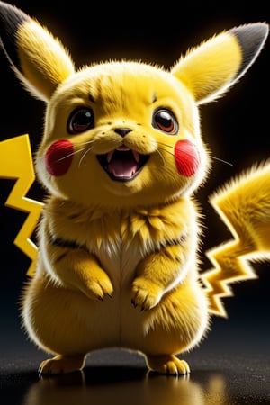 Pikachu, divided in the middle, one side dark aggressive, animalistic, other side, joyful, playful, colorful. sparks, realistic fur, intricate details. volumetric lighting, ray tracing, over-detailed, intricate background, conceptual art, detailed rendering, 3d render