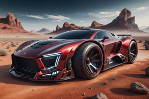 Ultra wide photorealistic image. Image created for the calendar. A luxury sports car.,chrometech,Red mecha,futuristic car