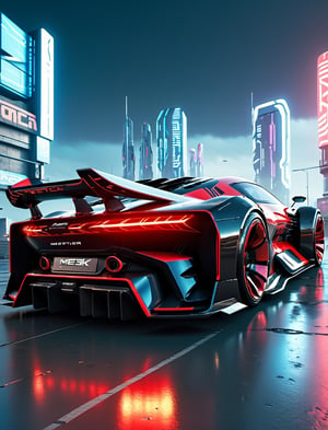 a wide angle action shot of a metalic red and black futuristic race car with race livery car speeding in the streets of cyber city, , cyberpunk car, hyper-realistic cyberpunk style, futuristic product car shot, futuristic cars and mecha robots, 8k octane 3d render, cyberpunk 8 k, futuristic car, sci-fi car, 8 k octane detailed render, cyberpunk garage on jupiter, cyberpunk style , hyperrealistic, 8 k high detail concept art masterpiece, acurate, super detail, best quality, award winning, highres, 4K, 8k, 16k,cyberpunk style,Car,cyberpunk,c_car,H effect,TechStreetwear