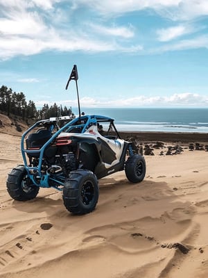 there is a blue and white truck with a red and white design on it, buggy, full body wide shot, wide portrait, vehicle concept photo!!, profile shot, full lenght view, white bg, detailed wide shot, front side full, side shot, digitally painted, tesla dune buggy, close body shot, front top side view, 4k high res