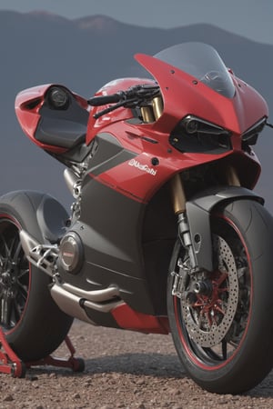 Masterpiece, ultra-definition, super detailed,(((Motorcycle is racing up pikes peak))) SPORT race motocycle 2023 Ducati Panigale V4 S with headlight on white headlights))) , Colored red, silver and black carbonfiber, clean neon lit under glow red, Surrealism, UHD, high details, best quality, 2K