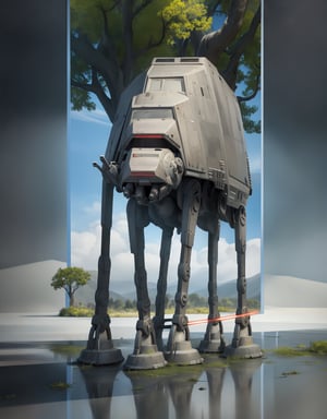 ((1 male)), AT-AT Walker, whole body, 3D figure, AT-AT, natural light, real image quality, dynamic pose, video lighting, perfect composition, super detail, official art, masterpiece, highest quality, reflection, Each high-resolution CG Unity 8K wallpaper, detailed background, masterpiece, photorealistic, random angle, forest planet, Endor, jungle, full body, Star Wars,