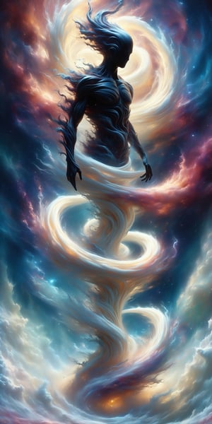 by Nicolas Delort, by Marco Mazzoni, by Antonio J. Manzanedo, a dark silhouetted figure standing in front of a white maelstrom wormhole in an otherworldly surreal dreamscape, white, ivory, breathtaking, eerie, ethereal, in the (style ofSocial Sculpture:1.6), limited dark color palette, unusual colors, highly dramatic volumetric lighting
,DonM3l3m3nt4lXL