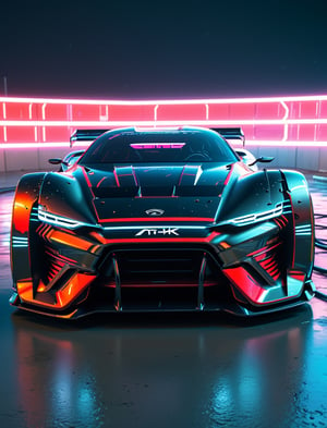 a wide angle action shot of a metalic red and black futuristic race car with race livery car speeding in the streets of neon cyber city, neon lights, cyberpunk car, hyper-realistic cyberpunk style, futuristic product car shot, futuristic cars and mecha robots, 8k octane 3d render, cyberpunk 8 k, futuristic car, sci-fi car, 8 k octane detailed render, cyberpunk garage on jupiter, cyberpunk style , hyperrealistic, 8 k high detail concept art masterpiece, acurate, super detail, best quality, award winning, highres, 4K, 8k, 16k,cyberpunk style,Car,cyberpunk,c_car,H effect,TechStreetwear
