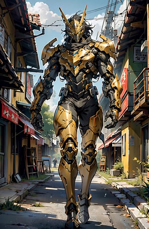 High resolution, battlefield background, golden black, intricate armor details,excellent shape focus, new design, full hd, 8k, hdr,Mecha body