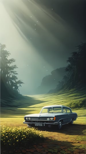 Create a captivating LOFI digital landscape illustration featuring a weathered retro car, LOFI colors, and natural landscapes seamlessly blended. Imagine a scene that evokes a sense of nostalgia, timelessness, and the beauty of nature intertwined with remnants of the past.

Start by depicting a weathered retro car with rusted patches, faded paint, and vintage charm. Place the car in a serene natural setting, such as a peaceful meadow, a tranquil lakeside, or a winding country road surrounded by trees and hills.

Integrate LOFI elements like soft gradients, subtle noise, and muted tones to give the illustration a vintage and analog feel. Use colors that evoke a sense of warmth and tranquility, enhancing the nostalgic atmosphere.

Add details like gentle sunlight filtering through leaves, dappled shadows on the ground, and subtle textures to enhance the LOFI aesthetic. Incorporate elements of nature such as wildflowers, grasses swaying in the breeze, or a distant mountain range to complete the landscape.

Let the overall composition convey a story of the passage of time, the beauty of decay, and the enduring allure of nature, inviting viewers to reflect on the connections between the past, present, and the ever-changing landscapes of life.