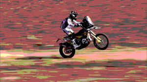 8K image quality, high-definition animation, ultra-high-definition rendering, off-road bike running at high speed in the desert