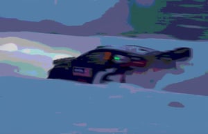 8K quality animation, (high resolution animation), super high resolution rendering, snowy road background, rally car running on a snowy road, many headlights, snowy road illuminated by lights, (rally car), many flag