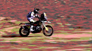 8K image quality, high-definition animation, ultra-high-definition rendering, off-road bike running at high speed in the desert