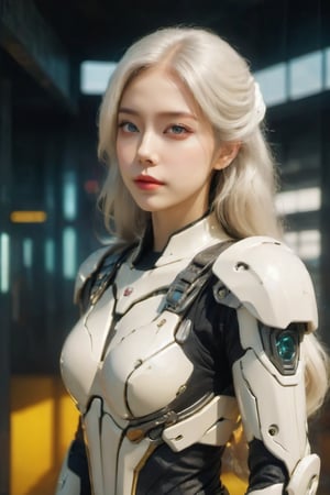 Superrealistic, masterpiece, best quality, wide-angle Hyperdetailed, best quality, 8k, natural lighting, soft lighting, sunlight, ( full body shot of 1beautiful girl, solo, beautiful eyes, long white hair, wearing detailed mecha armor and latex, glowing core, shiny:1.3).(futuristic spacestation in background:1.2) HDR (High Dynamic Range), Maximum Clarity And Sharpness, Multi-Layered Textures, , , Photorealistic, Hyperrealistic, Hyperdetailed, analog style, detailed skin, matte skin, soft lighting, subsurface scattering, realistic, heavy shadow, masterpiece, best quality, ultra realistic, 8k, golden ratio, Intricate, High Detail, film photography, soft focus, 