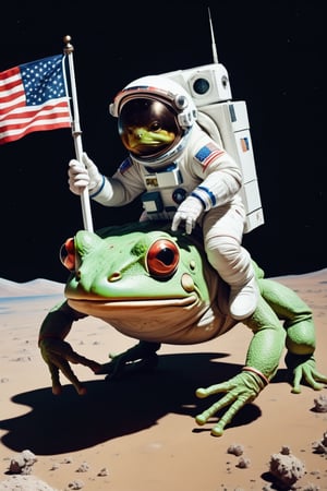 an astronaut riding a massive frog
