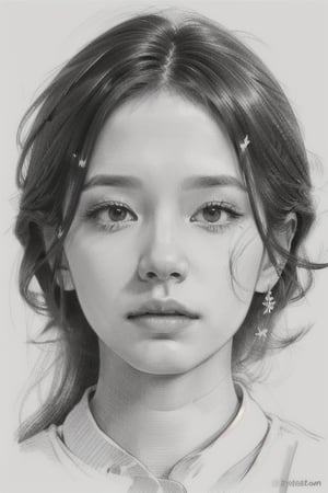 girl, realistic, Pencil drawing, (portrait:1.2), (sketch:1.2), painting, rough sketch, (Line art:1.2), meticulous painting, white paper, character on paper, black and white, extra lines, clear lines, shadow, masterpiece, complex background