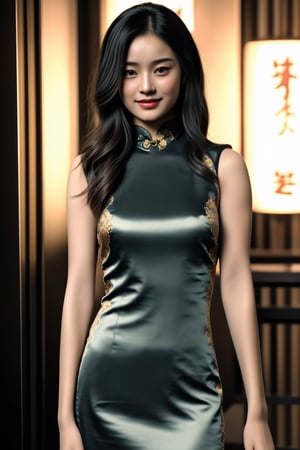 (beauty:1.3)-photo-of-irresistible-1girl-in-her-teens, mix-of-natural-hair-styles, bombshell-body, smile, (blemishes:0.5), (((Ultra-HD-photo-same-realistic-quality-details))), Fashion cheongsam, long-dress, dragon-print, fishnets, jewelries, hair-ornamentals, ((("It's just a love song"))), (((relaxed))), Evening-ball, fabetwns, Daughter of Dragon God,,<lora:659111690174031528:1.0>