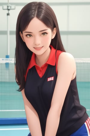 Portrait of beautiful girl playing badminton,
(finely best quality illustration:1.2), (kawaii girl:1.0), (1girl, 1man:1.0),   (medium breasts:1.0), (smile:0.8), (ultra-detailed, highres:1.0),.masterpiece,best quality,incredibly  detail eyes,shore, 

high detail eyes,
, age 18,medium breasts, seductive face ,High detailed ,Wenny