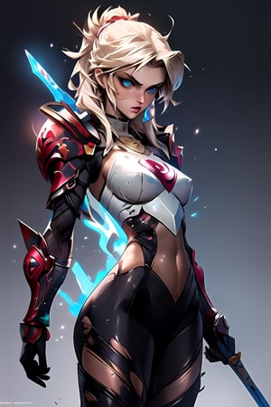 (masterpiece, top quality, best quality, official art, beautiful and aesthetic:1.2),(8k, best quality, masterpiece:1.2),CGDivineSwordsw, weapon, armor, sword, 1girl, solo, holding, female focus, holding weapon, holding sword, glowing, helmet,  shoulder armor,  greaves, torn, torn clothes, standing, gauntlets, pauldrons, glowing weapon, breastplate, glowing sword, (epic glow:1.4), mordred \(fate\), green eyes, camelot  ,CGDivineSword, MordredV3:1
