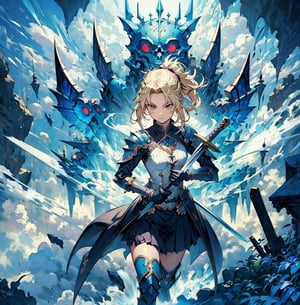 mordred pendragon, a blonde woman and a sword in her hands, holy girl necromancer cyborg, by Ayami Kojima, queen of war, holy queen skeleton, of a beautiful knight, by Hidari Jingorō, gothic knight, sage (valorant), full art , beautiful woman knight, goddess of war, queen of death,FFIXBG