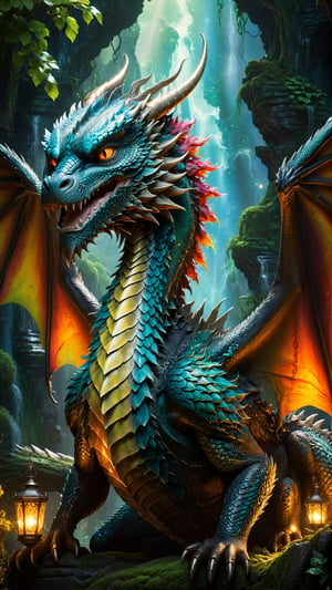 (best quality,16K,UHD,masterpiece), ultra-detailed, (cinematically rendered, visually stunning) artwork featuring a dragon. Picture a vibrant and enchanting scene with the dragon set against a mystical background. The 3D rendering brings out intricate details like its textured scales, The wings add a touch of whimsy, complemented by sparkling eyes that radiate playfulness. The magical atmosphere is intensified by realistic textures, professional artistry, and a captivating composition. Immerse yourself in an epic fantasy scene with a perfect blend of fantasy art style and mystical lighting.