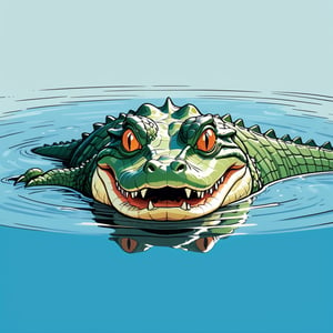 Alligator emerging from water, telephoto lens (in the combined style of Mœbius and french comics), (minimal vector:1.1), simple background,s4lma,
