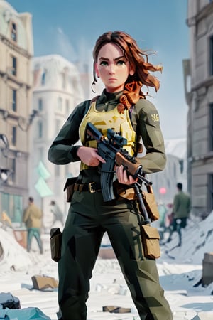 best quality,masterpiece,illustration,super detailed,High detail RAW photo,professional photograph,ultra-detailed,CG,unity,8k wallpaper,extremely detailed CG,extremely detailed,extremely detailed,Amazing,finely detail,official art,High quality texture,highres, intricate, feminine,beautiful, highly detailed,digital , PUBG game,photography, Pubg girl character, 1girl, with M416 glacier AMR, full size image, in battlefield , holding gun, 6x scope , war,(full body)fighting_stance,dynamic pose,standing,Detailedface, (ruined city background), ((lun4)),
,arcane,lun4