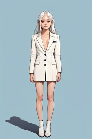 ella purnell as shikigami, full body, slim body, random long white hairstyles, (photo model pose), (in the combined style of Mœbius and french comics), (minimal vector:1.1), simple background , ella_purnell